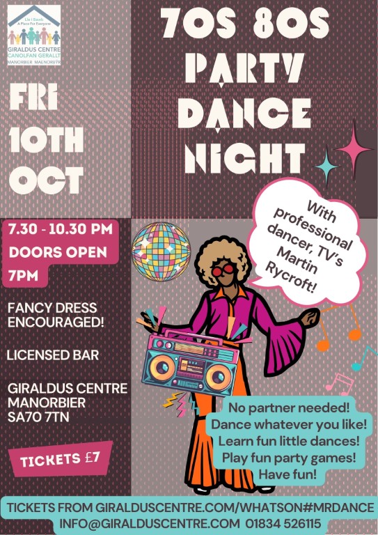 70s & 80s Party Dance Night at Giraldus Centre Manorbier